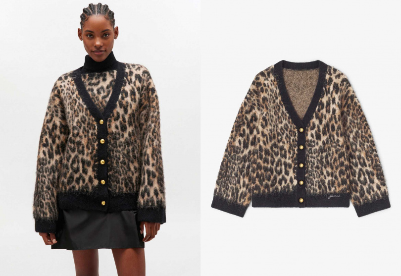GANNI柔軟羊毛豹紋寬鬆開襟衫-豹紋／22,300元（圖／品牌提供）