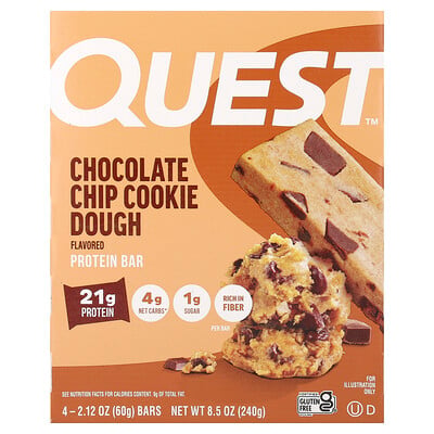 Quest Nutrition, 蛋白棒，巧克力碎曲奇面團，4 根，每根 2.12 盎司（60 克）
