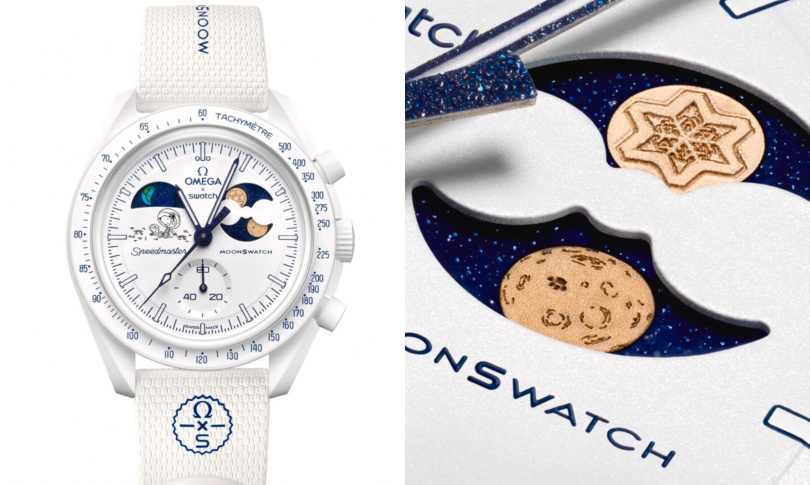 Swatch MISSION TO EARTHPHASE – MOONSHINE GOLD COLD MOON腕錶／12,150元（圖／品牌提供）