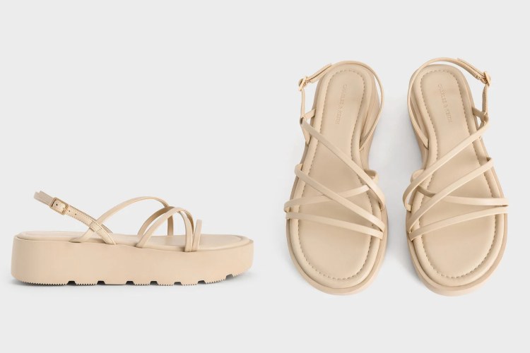 小CK米色幾何帶厚底涼鞋，商品價格 NTD 1,890。