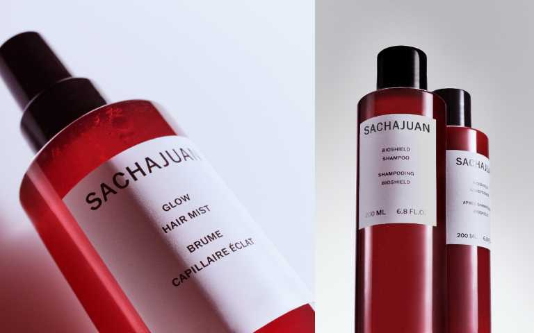 SACHAJUAN紅曜防護洗髮露 200ml／1,200元、紅曜防護潤髮乳 200ml／ 1,300元、紅曜防護結構修護髮膜 150ml／1,500元、紅曜防護精華噴霧 150ml／1,200元（圖／品牌提供）