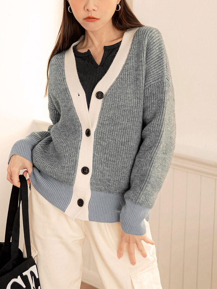 時尚撞色排釦針織外套