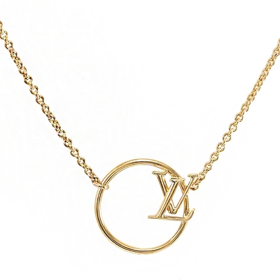 Louis Vuitton路易威登 LV飾品 M00762 LV Eclipse 浮雕金屬LOGO圓環造型吊墜鎖骨項鍊(金)