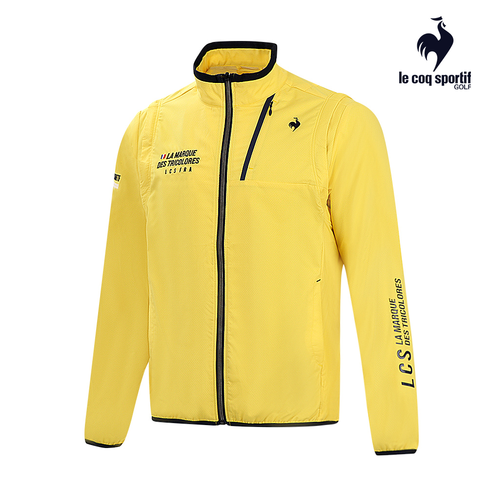 【LE COQ SPORTIF GOLF公雞高爾夫】男款黃色排汗抗UV可拆袖兩穿外套 QGS6J600