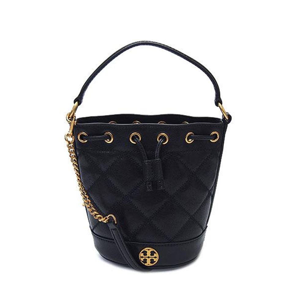 TORY BURCH - 高質感菱格紋圓標LOGO水桶兩用包 (黑)