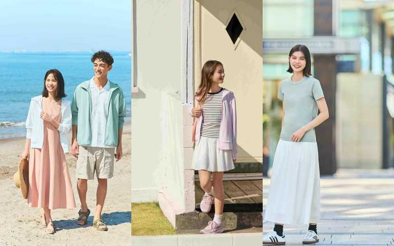 UNIQLO青埔開幕限定優惠精選（5/23～5/28）：女裝AIRism防曬網眼連帽外套（長袖）790元；男裝DRY-EX防曬連帽外套 790元、童裝AIRism防曬外套 390元、Uniqlo U 圓領T恤（男女）290元。（圖／品牌提供）