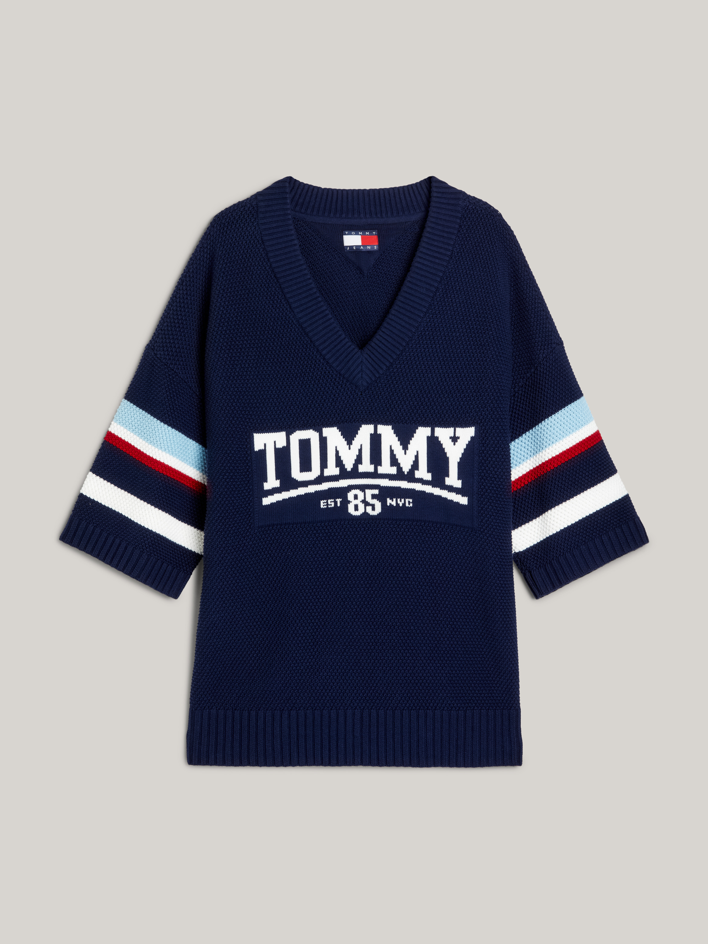 TOMMY JEANS 男女同款別學院風拼色半袖針織衫
