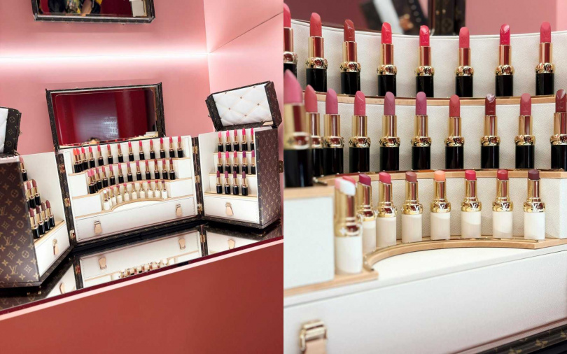 箱子裡可收納及展示多達65支唇膏，還附有大型鏡子及多個抽屜，有錢人外出旅行的化妝包就是這麼奢華啊~~~。（圖／吳雅鈴攝）