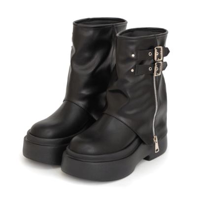 D+AF 金屬釦環機車靴推薦 暗黑硬派Plus級加厚鬆糕底褲管短靴