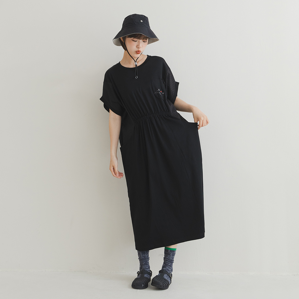 a la sha miao抽繩短袖寬鬆洋裝