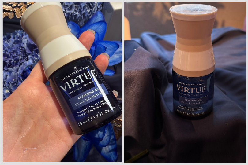 VIRTUE全方位防禦瞬護精華乳150ml / 1,580元、VIRTUE輕盈髮力撫紋油50ml / 1,880元。（圖／tingting攝）