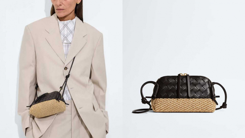 Bottega Veneta CONCERT 拉菲草編織皮革斜背包（圖／品牌提供）