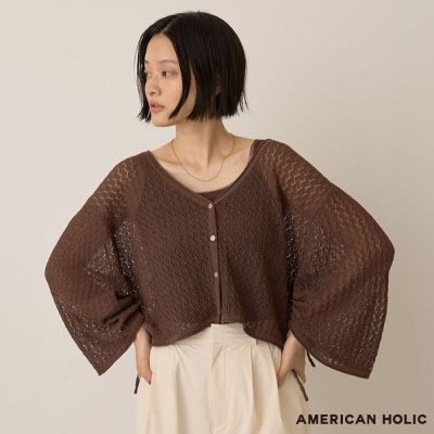〚AMERICAN HOLIC〛2WAY蕾絲針織抽繩袖開襟衫