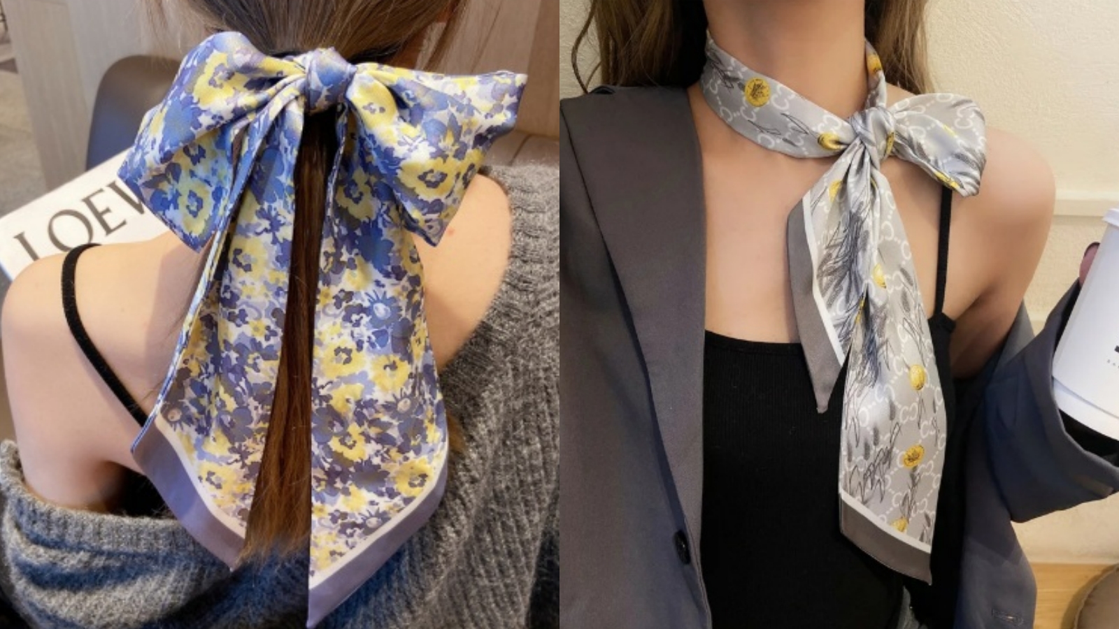 復古印花長條絲巾