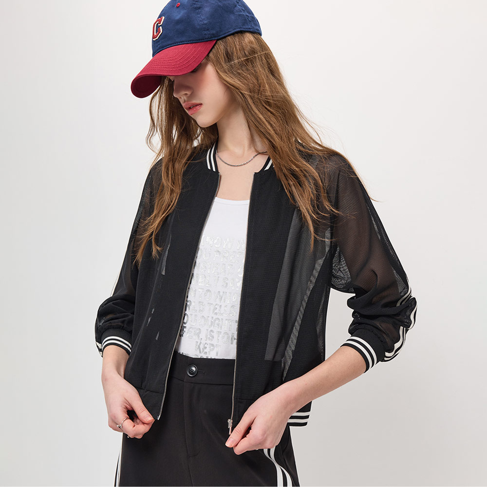 SO NICE 運動風撞色羅紋雪紡棒球外套