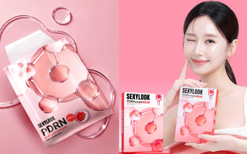 SEXYLOOK西西露PDRN山茶花透亮面膜5片／299元  特別適合蠟黃、暗沈、缺乏光澤者，敷完真的有種肌膚瞬間喝飽水、變很亮的感覺。（圖／品牌提供）
