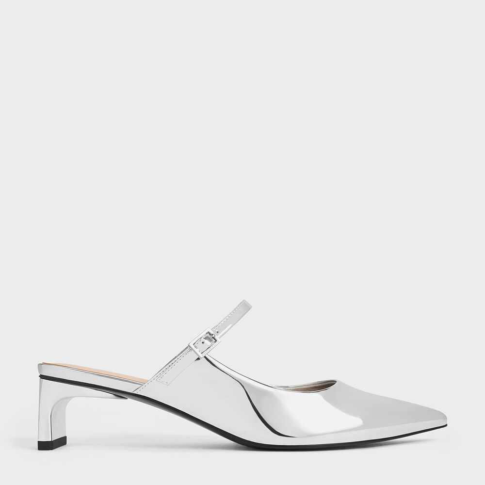 金屬風尖頭中跟鞋