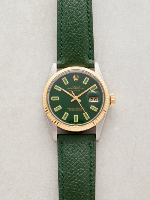 Lizzie Mandler - Vintage Rolex Datejust 36mm Emerald & Gold Watch - Womens - Green Multi