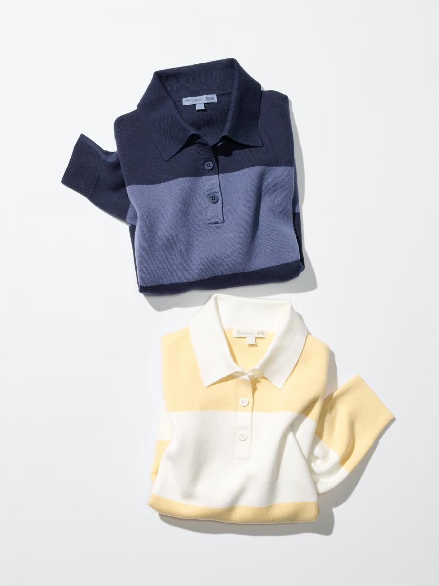 短版箱型的版型，更能在搭配上帶來比例變化感。配色有淺黃配純白條紋，與深藍配灰藍條紋兩款，分別可搭配淺色系或深色系下裝。這件針織上衣是一種浪漫與率性的折衷，適合希望在休閒中帶點設計細節的你。