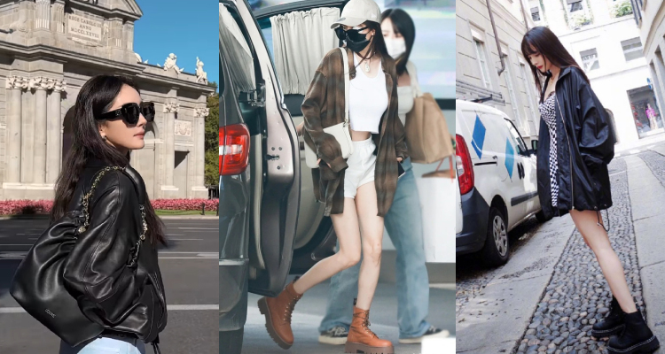 楊冪經常透過「甜＋酷」、「軟＋硬材質對比」的混搭方式，打造不流於單一風格的減齡造型。