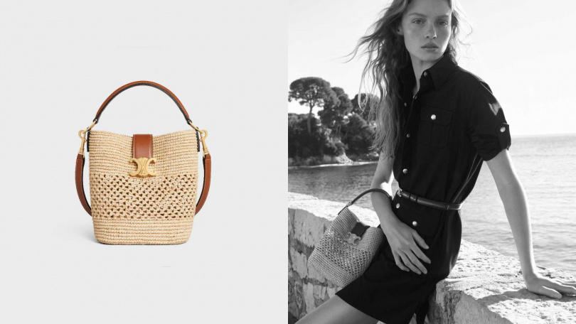 CELINE LOUISE拉菲亞及牛皮革小型水桶包／115,000元（圖／品牌提供）