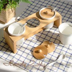 Homely Zakka 美味食光波紋白瓷竹蓋調味料三罐組 波紋圓款