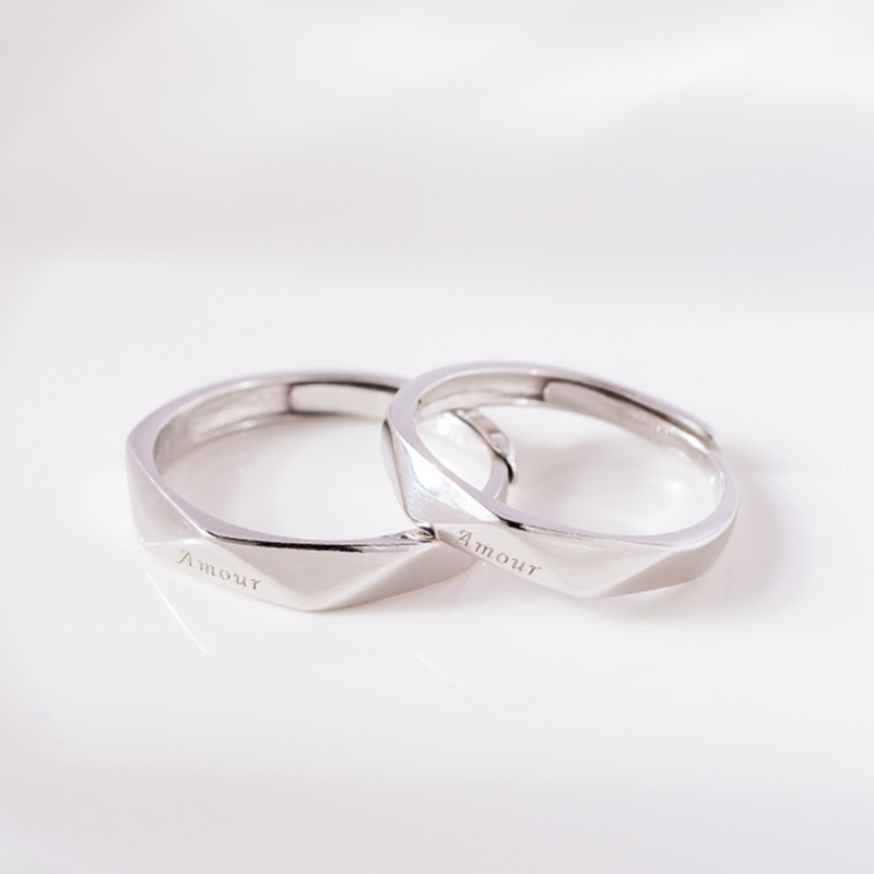 [925純銀]巴黎傾心1+1Amour我愛你可調式情侶對戒二件禮盒套組【ATS459】-女款銀+男款銀