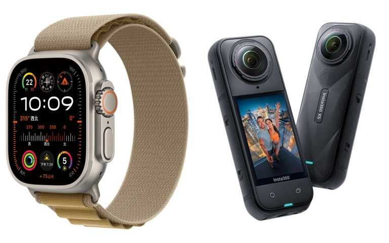 左：Apple Watch Ultra 2/27,900元起；Insta360 X5 8K運動相機/19,490元。（圖／業者提供）