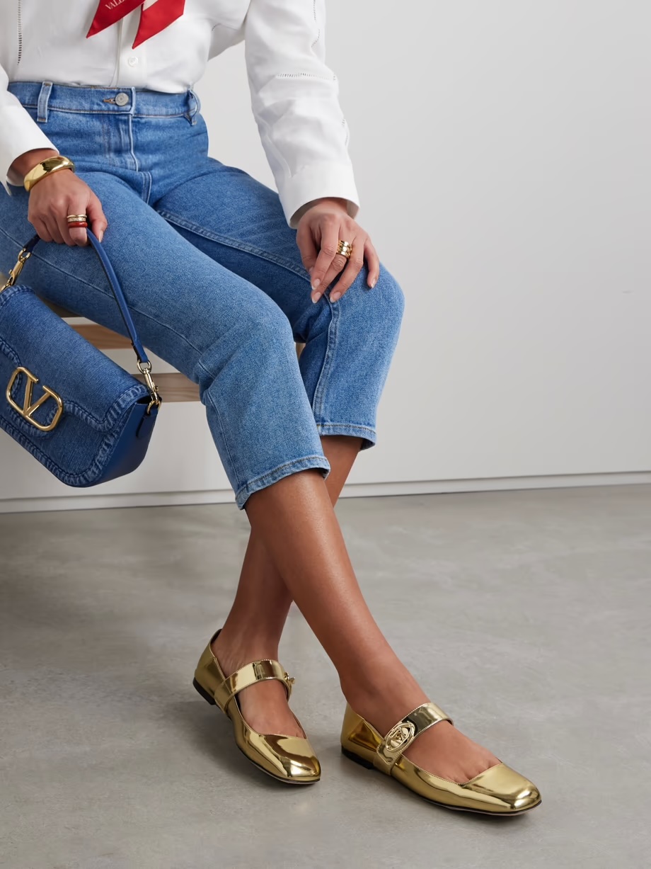 VALENTINO GARAVANI VLOGO Locker collapsible-heel mirrored-leather ballet flats