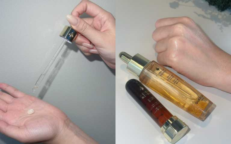 晶球接觸精華油的瞬間便會立即融化，瞬間為肌膚釋放極致修護配方。（圖／廖怡婷 攝）