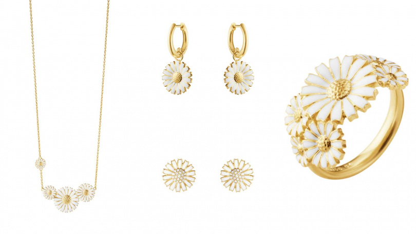 (EC限定) DAISY系列18K黃金項鍊／10,500元，DAISY系列18K黃金耳環／9,300元，DAISY系列18K鑽石耳環／18,800元，DAISY系列18K黃金手鍊／9,000元（圖／品牌提供）