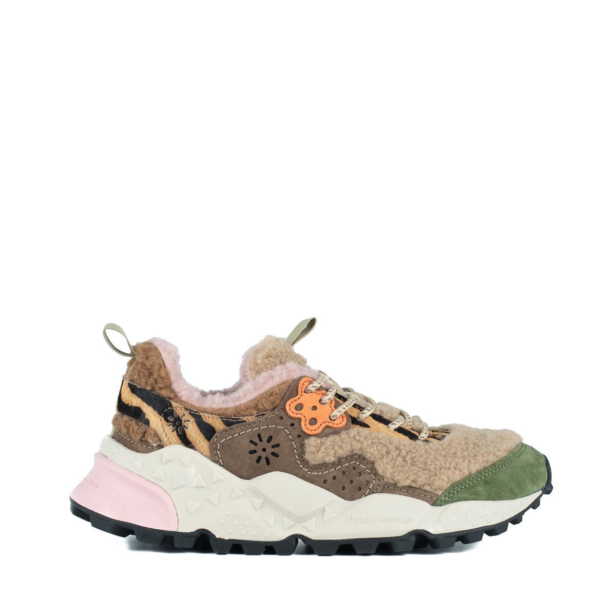 Flower Mountain Kotetsu Woman Shearling And Suede Sneakers Brown And Green