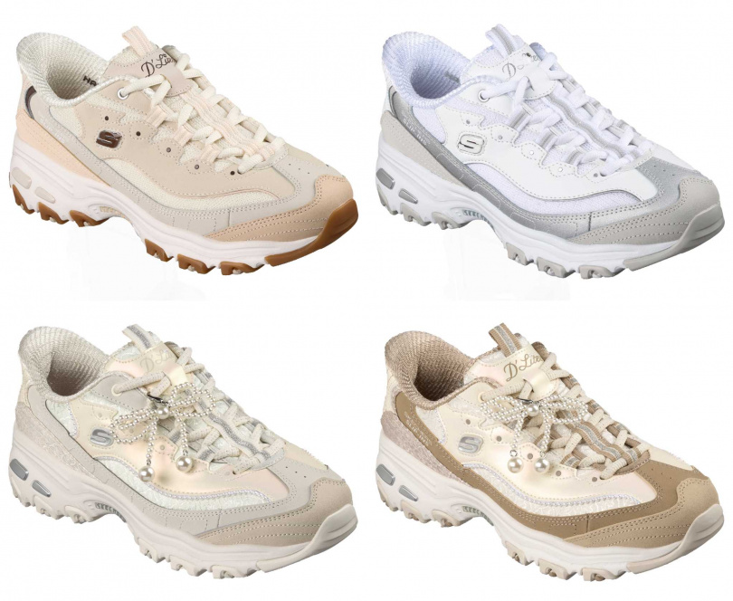 SKECHERS D'LITES 人氣老爹鞋／3190元，SKECHERS D'LITES 珍珠蝴蝶結／3490元（圖／品牌提供）