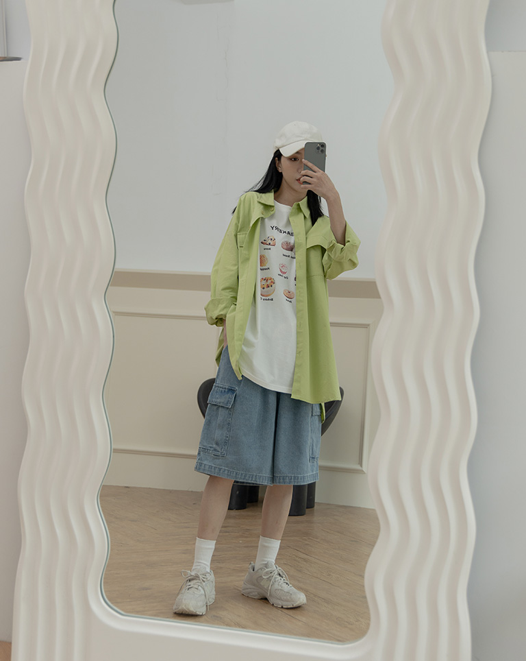 QUEEN SHOP 前打褶設計寬版牛仔五分褲