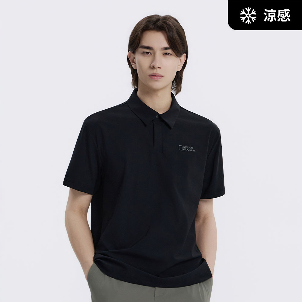 男裝 涼感彈性短袖POLO衫 - 黑色