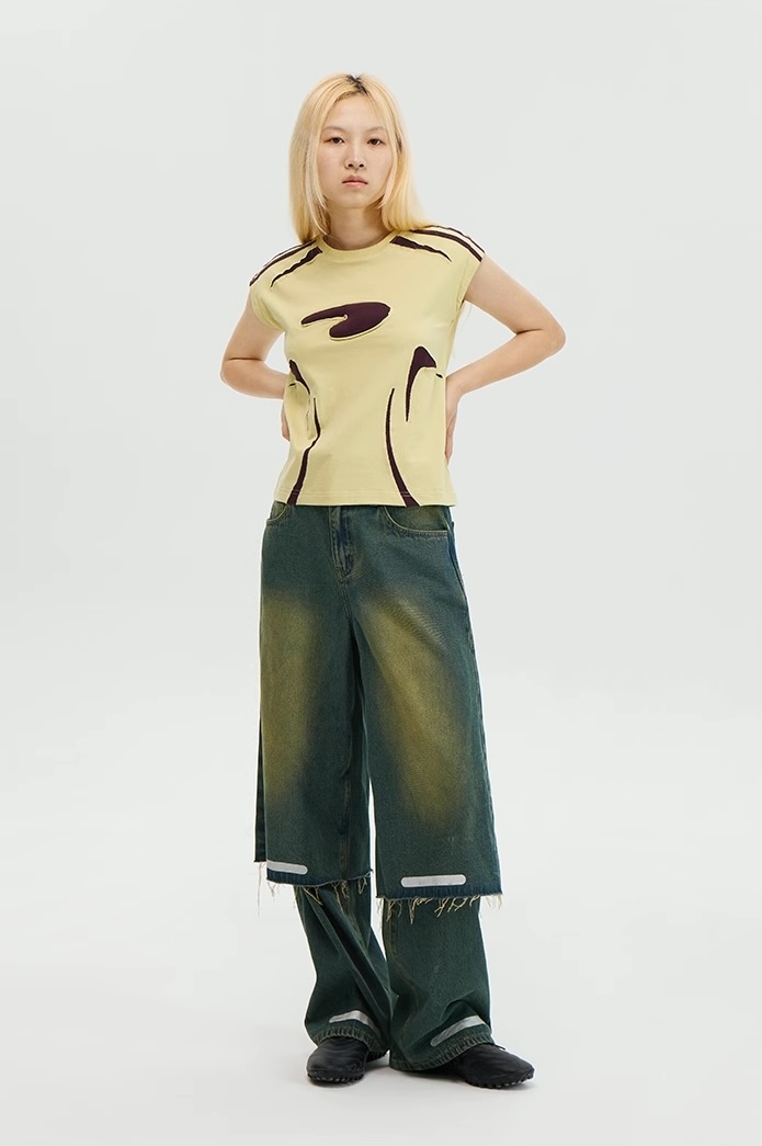 Distressed- Finish Jeans 石墨綠雙層復古牛仔褲痞帥 無性別穿搭