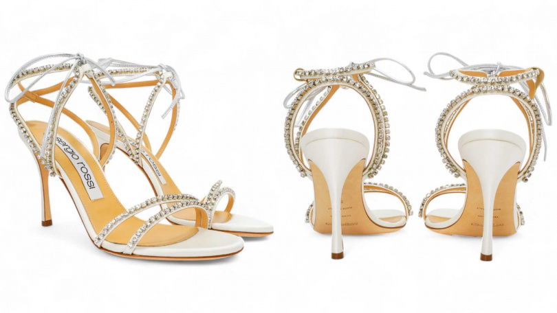 Sergio Rossi Godiva Bridal 水鑽踝帶高跟涼鞋 (White)／51,000元（圖／品牌提供）