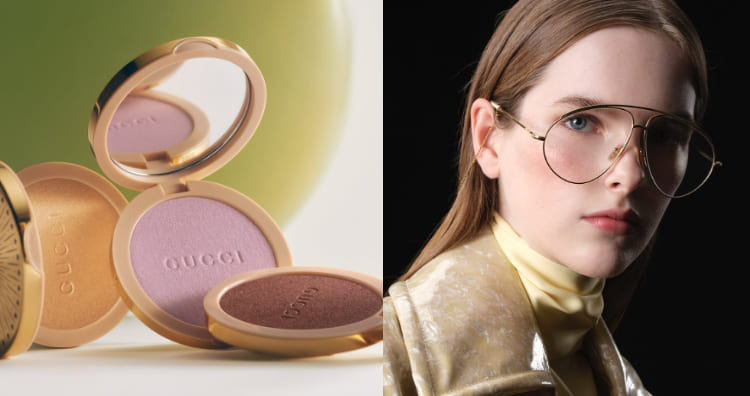 GUCCI 立體高光亮彩粉餅，模特兒實際展演色彩和妝效
