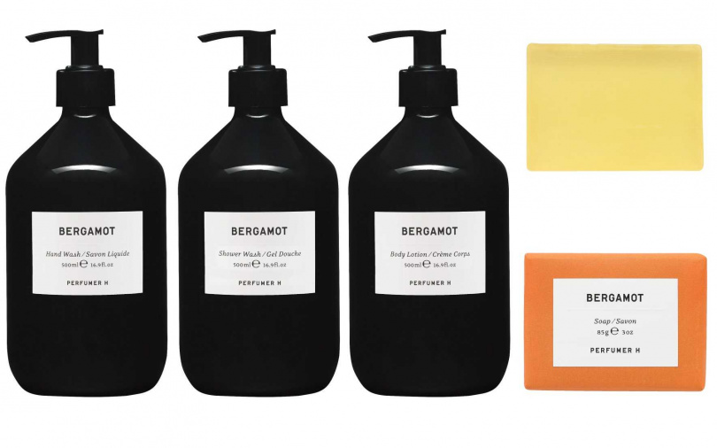 Perfumer H佛手柑香氛皂85g／1,200元、佛手柑洗手露500ml／2,750元、佛手柑潔膚露500ml／2,750元、佛手柑身體乳500ml／3,800元（圖／品牌提供）