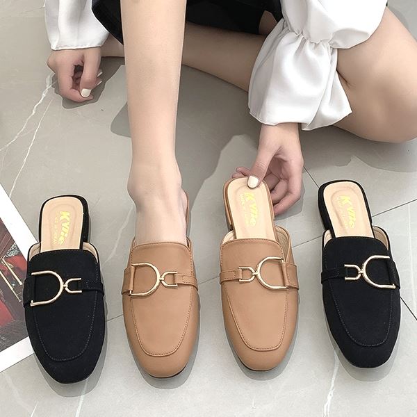 【36-41全尺碼】穆勒鞋．MIT百搭一字扣環樂福平底拖鞋．白鳥麗子