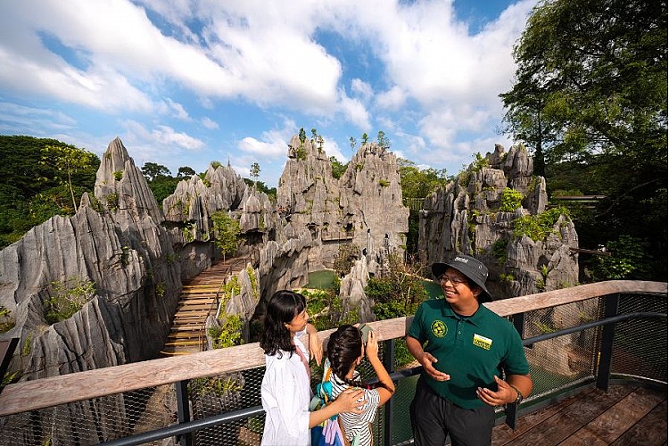 亞洲雨林探險園以石灰岩岩層為靈感打造的喀斯特岩林，是園內的視覺焦點也是熱門打卡點之一，並設有鐵索攀岩供大家攀爬體驗。