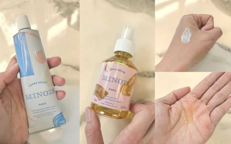 Minois溫和乳霜100ml／950元、Minois潤膚油150ml／1,500元（圖／吳雅鈴攝）