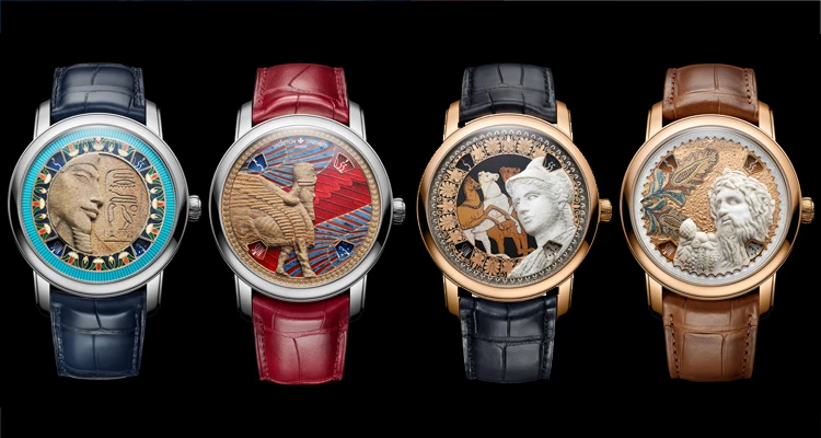 跑線多年，也看過為數不少的頂級奢華錶款，但還真的很少有品牌能像VC這樣，把「說故事」的功力練得如此優雅且深刻。而這次全新推出的「Métiers d'Art 藝術大師–Tribute to great civilisations」腕錶系列第二章，無疑將藝術造詣推向再一次高峰，特別精選了4件「羅浮宮」最具代表性的藏品為創作靈感，上圖由左至右，分別為：古埃及的「阿肯那頓法老」、亞述帝國的「神獸─拉瑪蘇」，到古希臘的「雅典娜女神」，以及羅馬帝國的「台伯河神」。