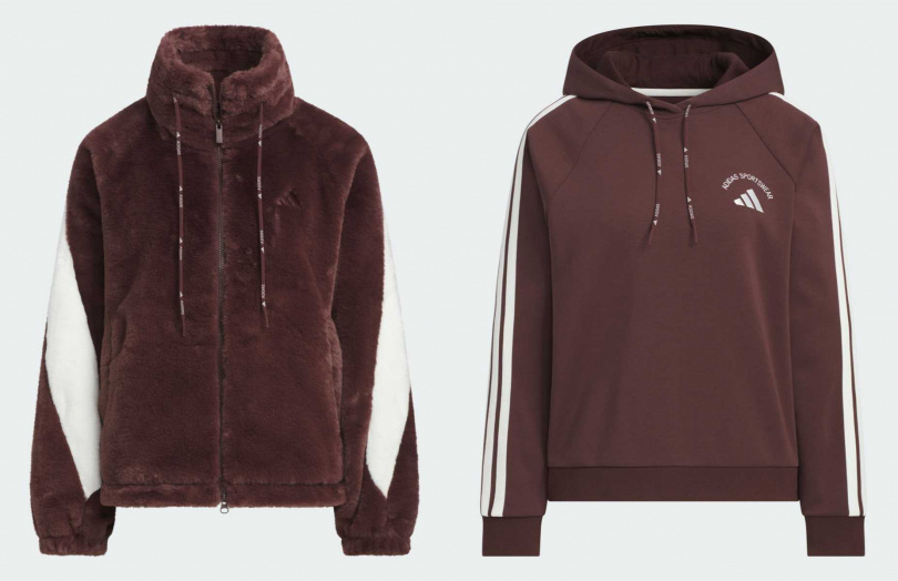 adidas毛料運動外套／4,290元，連帽長袖上／2,890元（圖／品牌提供）