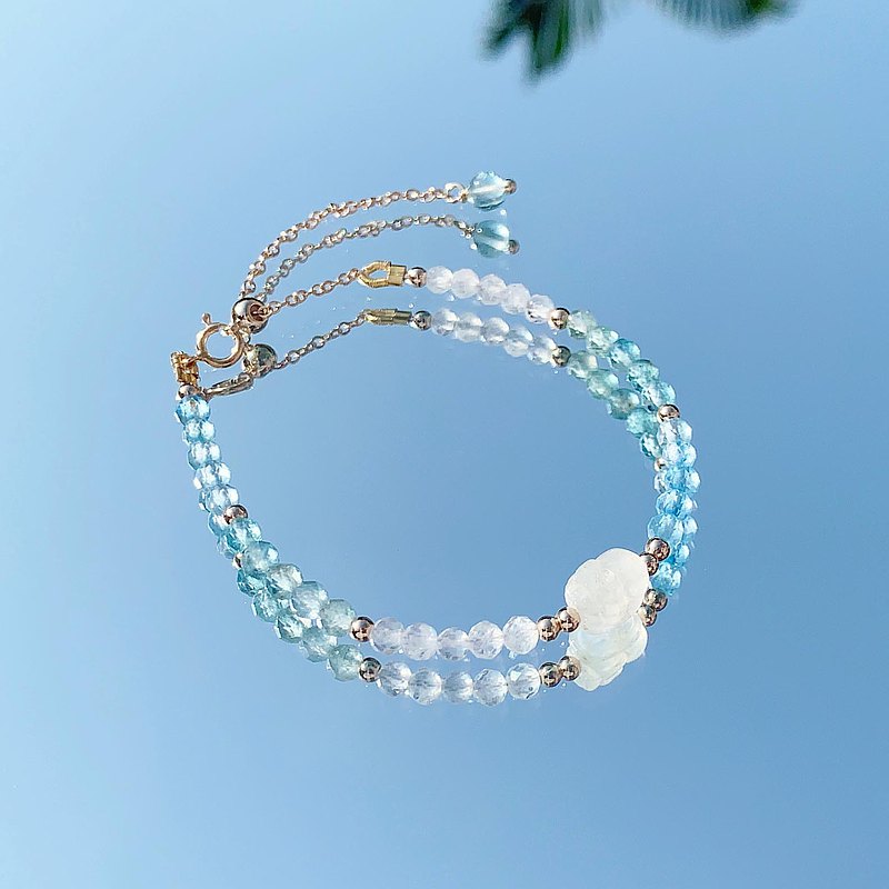 月光石 托帕石 藍磷灰 招財貔貅 14k包金 天然水晶手鍊