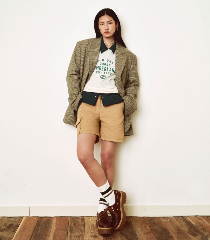 Timberland 女款淺小麥色工裝休閒短褲