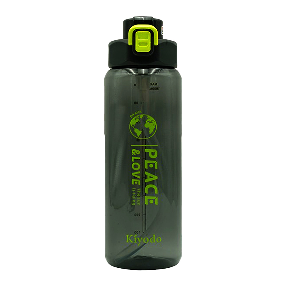 Kiyodo彈跳吸管水壺-1L-灰黑色-2支