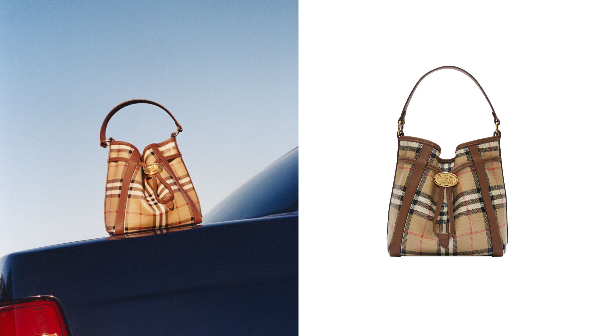 Burberry典藏米色迷你格紋水桶包