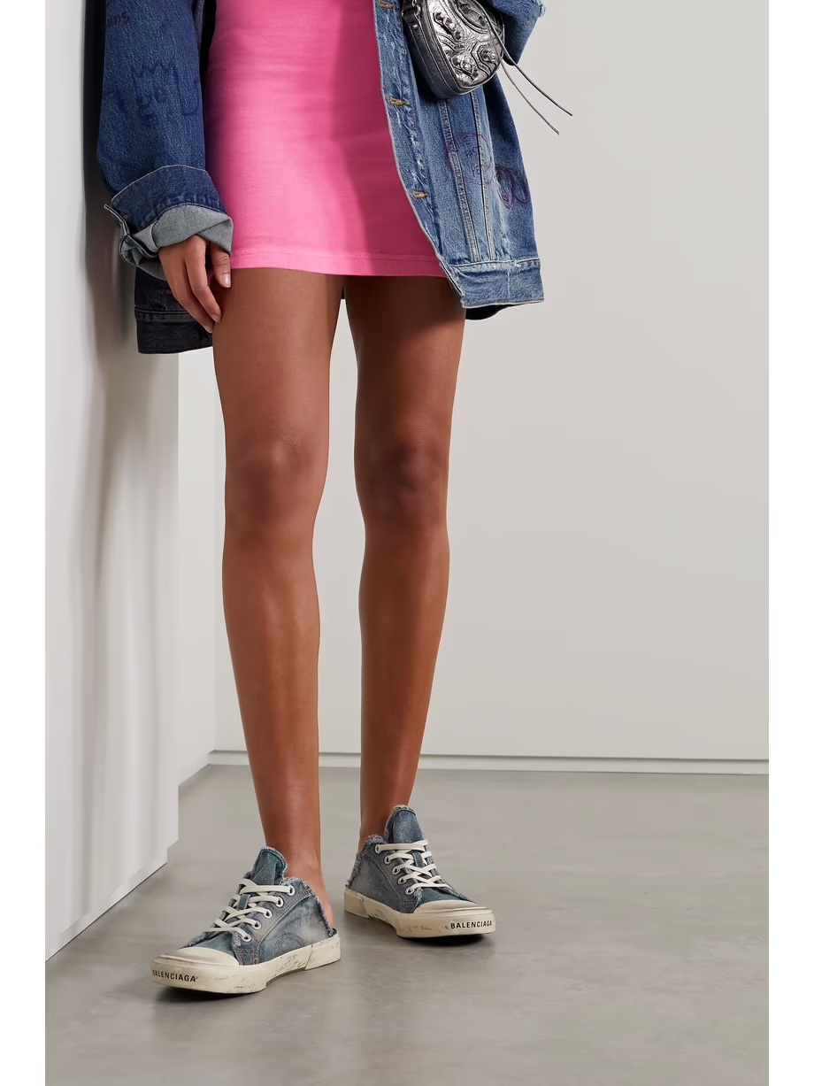 BALENCIAGA Paris distressed denim slip-on sneakers