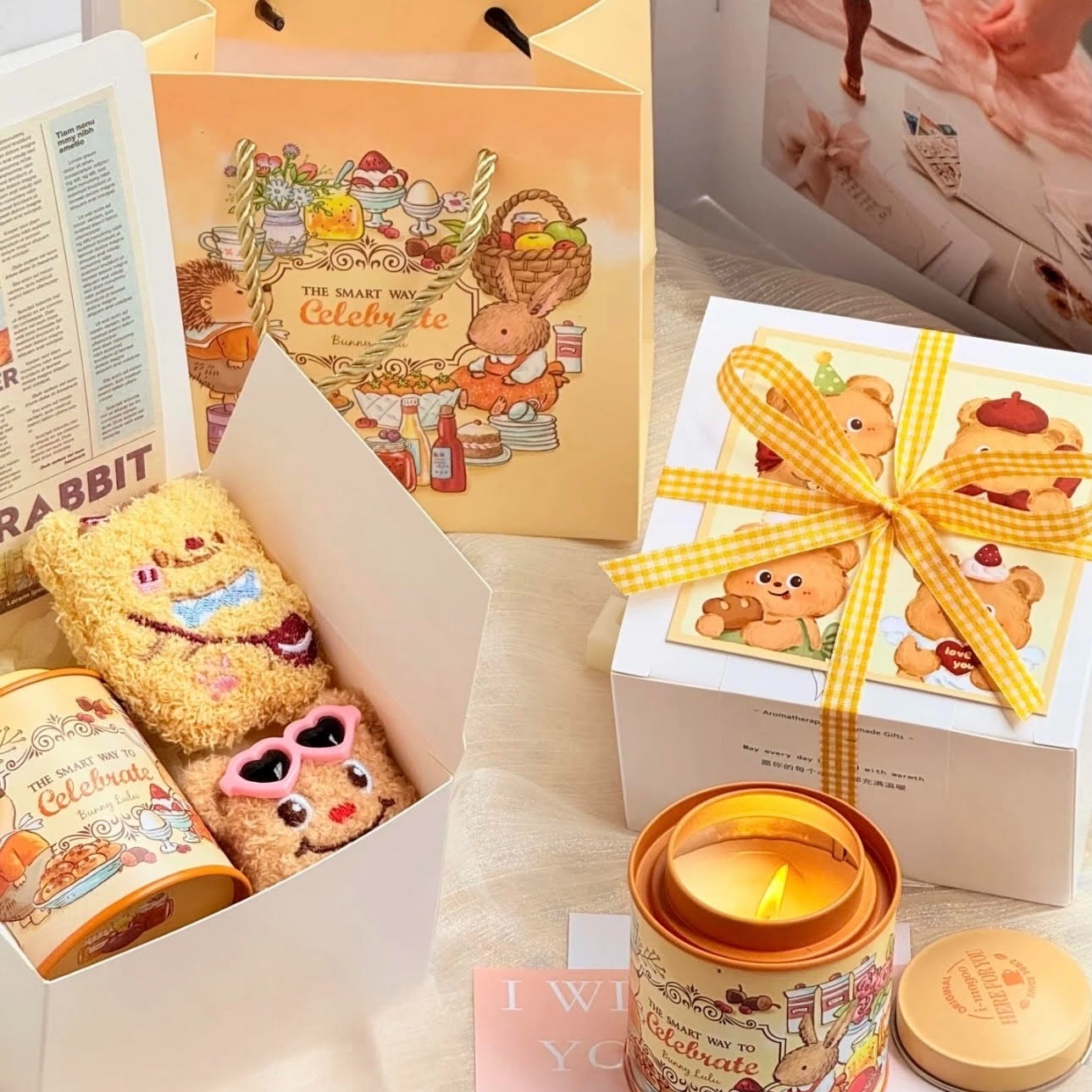 秋天的禮物【Floral M】夢幻奶油小熊香氛蠟燭禮盒 夏日槴子花香 處女座生日快樂